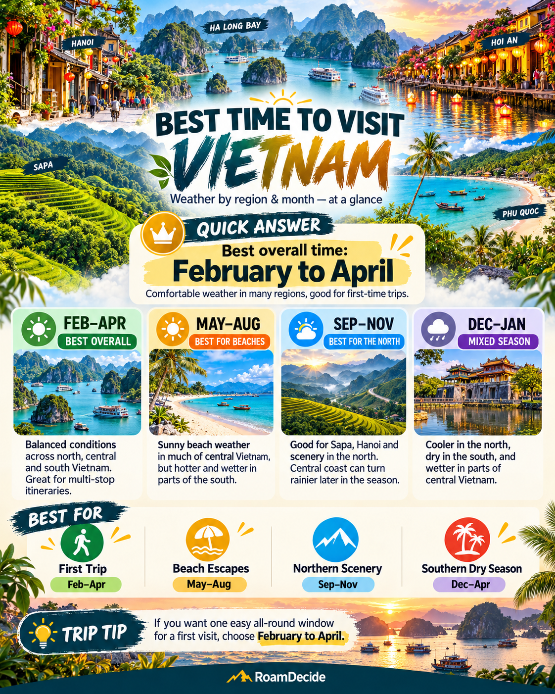 Best time to visit Vietnam infographic with seasonal travel guidance