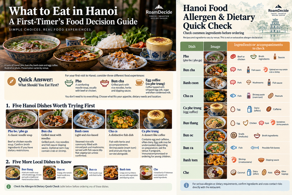 Illustrative Hanoi food guide image showing traditional Vietnamese dishes