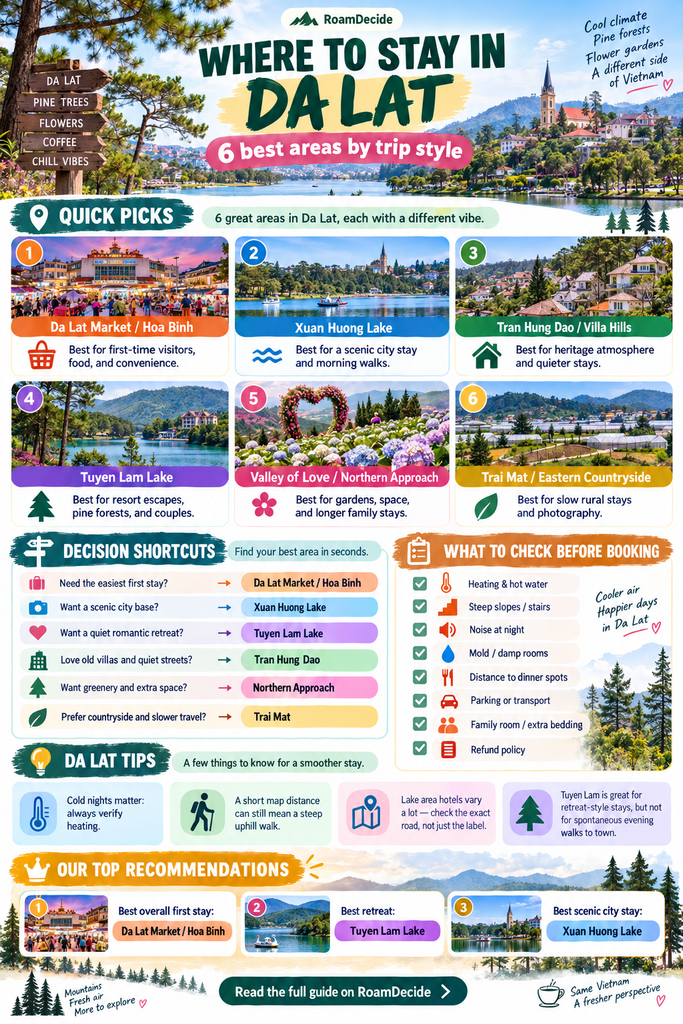 Da Lat accommodation guide cover illustrating where to stay in Da Lat