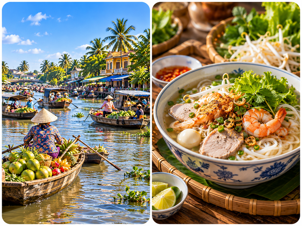 Illustrated Can Tho river travel and regional cuisine