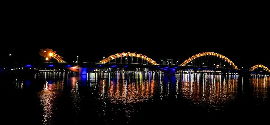 Dragon Bridge in Da Nang after dark