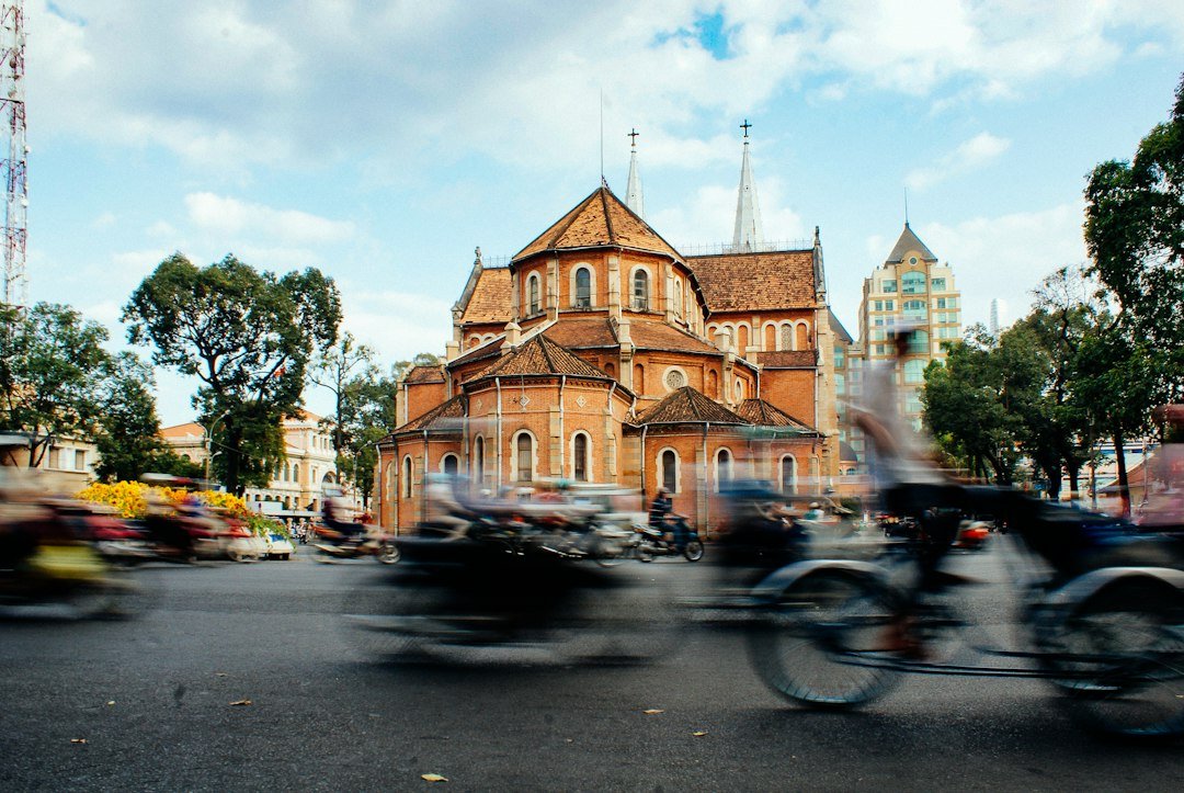 Traffic and historic architecture in Ho Chi Minh City