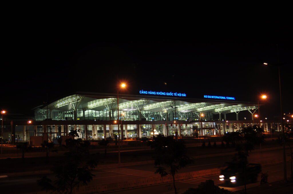 Noi Bai international terminal T2 at night, archival photograph from 2014.