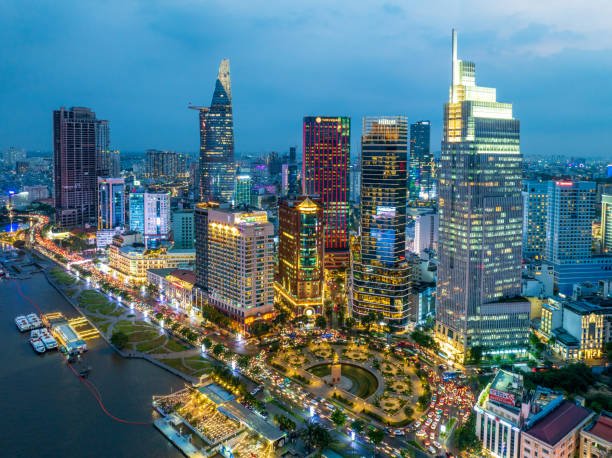 Ho Chi Minh City skyline illuminated at night